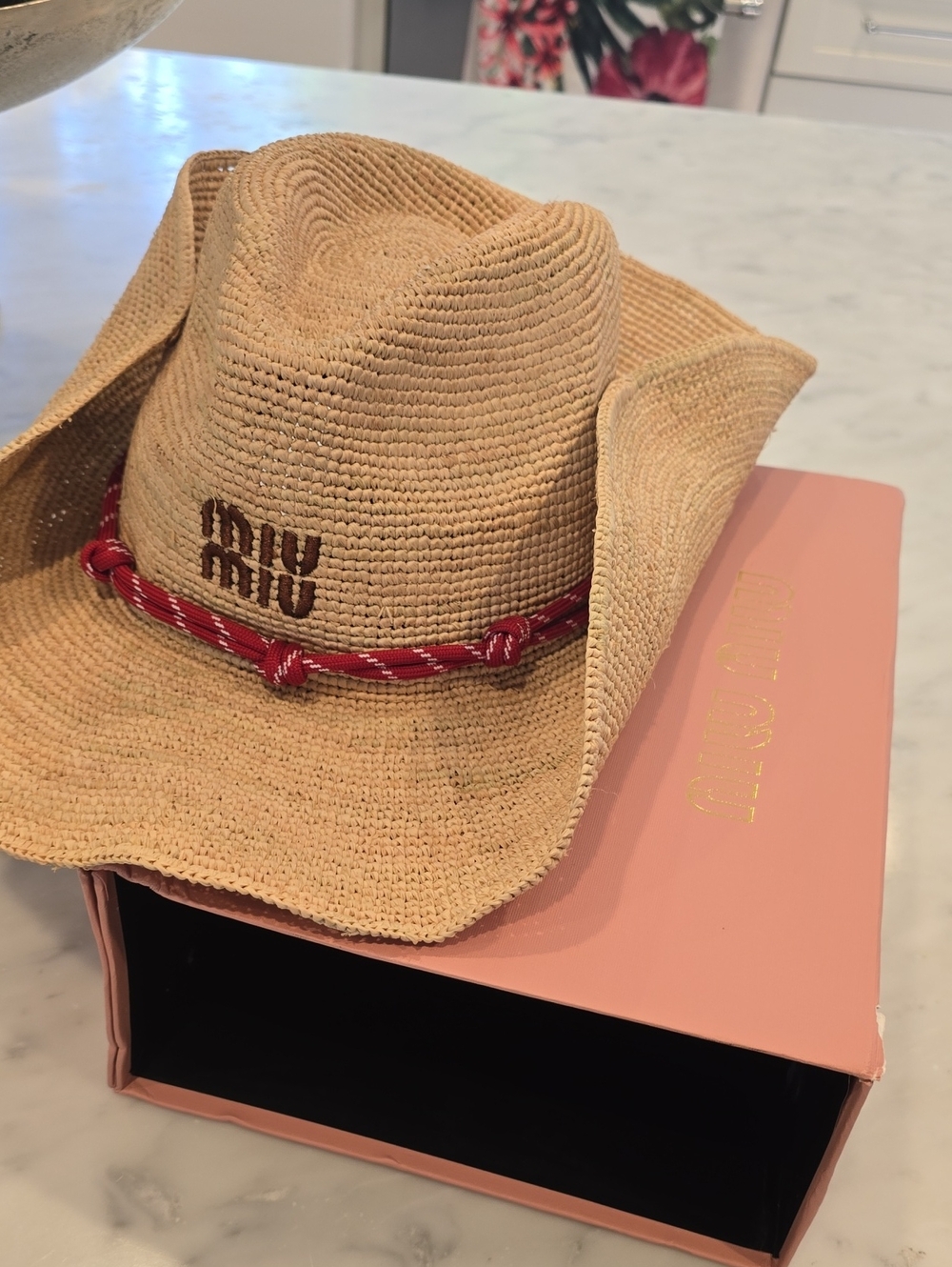 Natural Straw Cowboy Hat with Red Braided Band